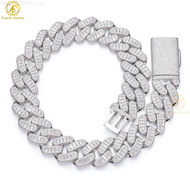 

28mm 4 Row Trendy 925 Silver Necklace Moissanite Cuban Link Chain Hip Hop Jewelry Iced Out Cuban Chain