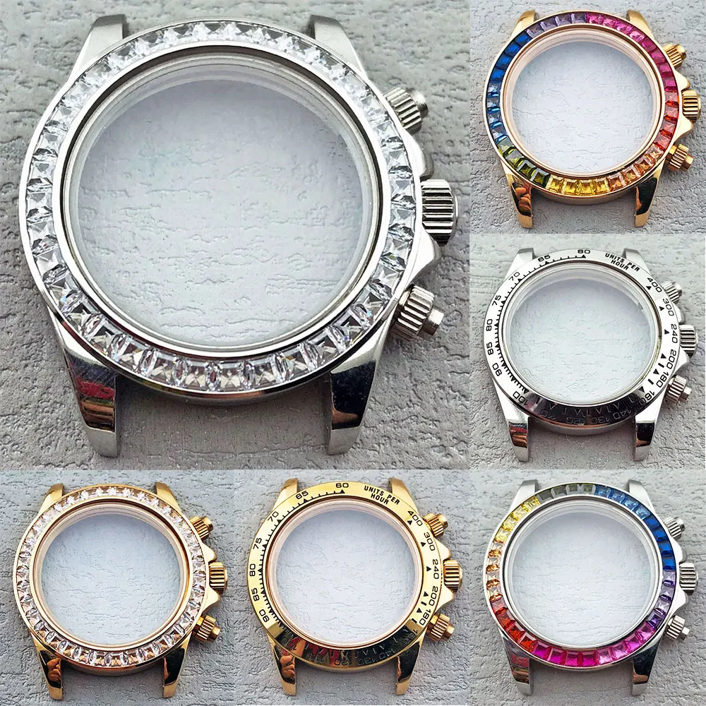 

39mm Daytona watch with gold and silver case Diamond set bezel suitable for VK63 quartz movement assembly watch