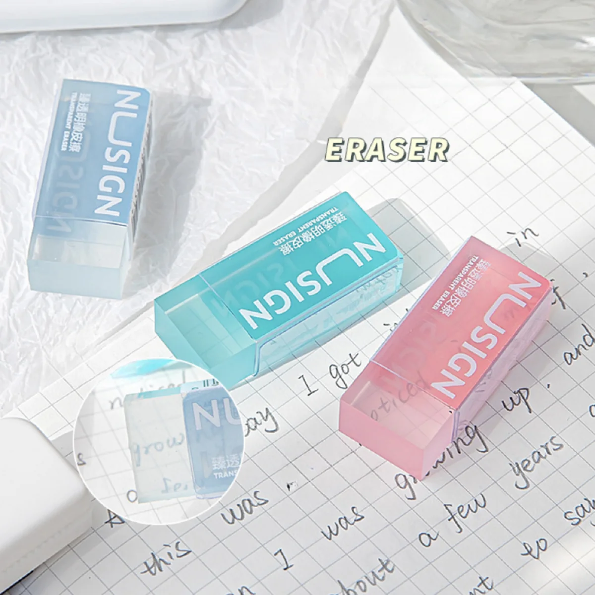 DELI Lovely Transparent Eraser for Kids Ins Simplicity Solid Color Eraser Pencil Eraser Back To School Cute Student Supplies