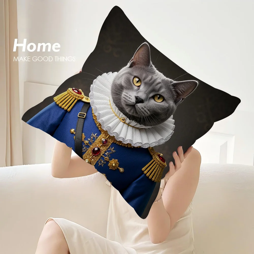 Russian Blue cat Pillow Case Sofa Decorative Home Double-sided Print Plush Square Throw Pillow Covers Cushion Decor Cover