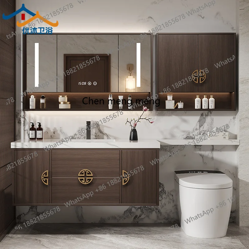 

Новый китайский дубовый шкаф для ванной комнаты, комбинированная каменная плита для ванной комнаты, умывальник, унитаз, раковина, умывальник