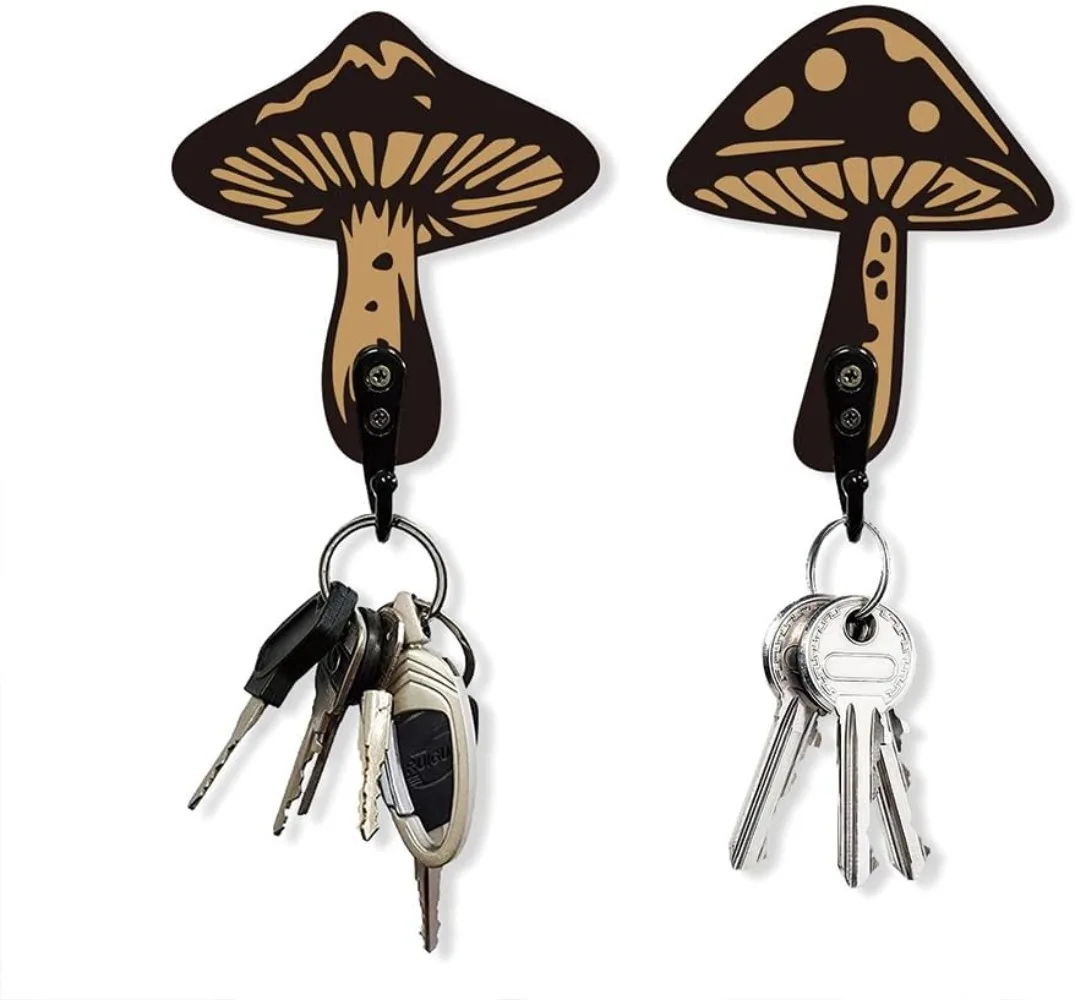 2 Sets Mushroom Key Holder Wall Mounted Wooden Mushroom Wall Hooks Key Holder for Wall Key Organizer Decorations Mushroom Decor