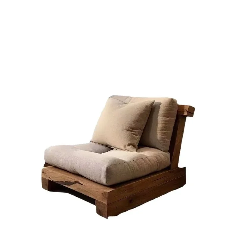 

Wabi Sansi wind solid wood sofa seat, floor-to-ceiling backrest sofa chair, tatami old elm, single backrest leisure chair