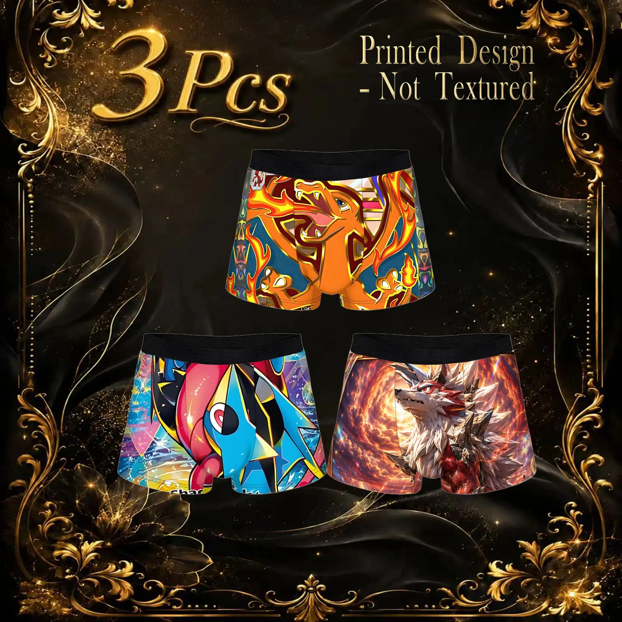 3Pcs Pokemons card pattern boxers  Underpants Homme Panties Men's Underwear Comfortable Shorts Boxer Briefs