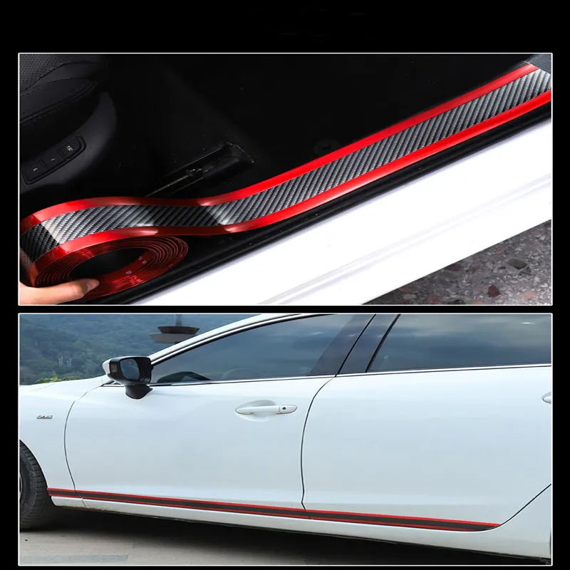 Car Stickers Anti Scratch Door Sill Protector Rubber Strip Carbon Fiber Car Threshold Protection Bumper Film Sticker Car Styling