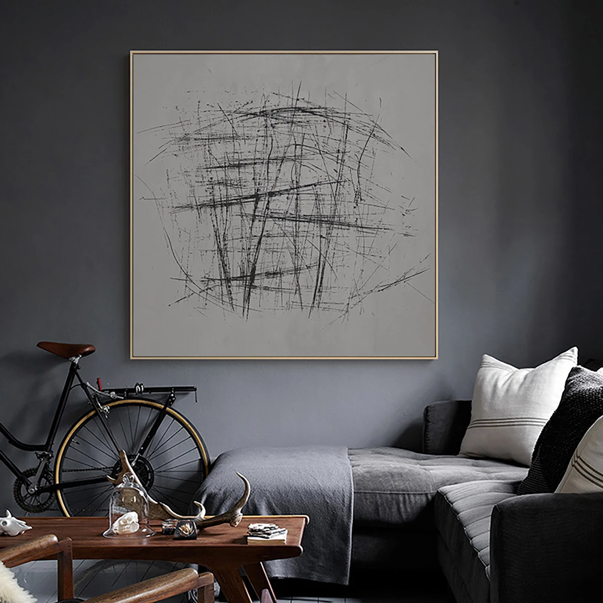 Canvas Print Painting Poster Modern Nordic Abstract Gray Lines Living Room Home Porch Wall Art Decor Replace Picture Core