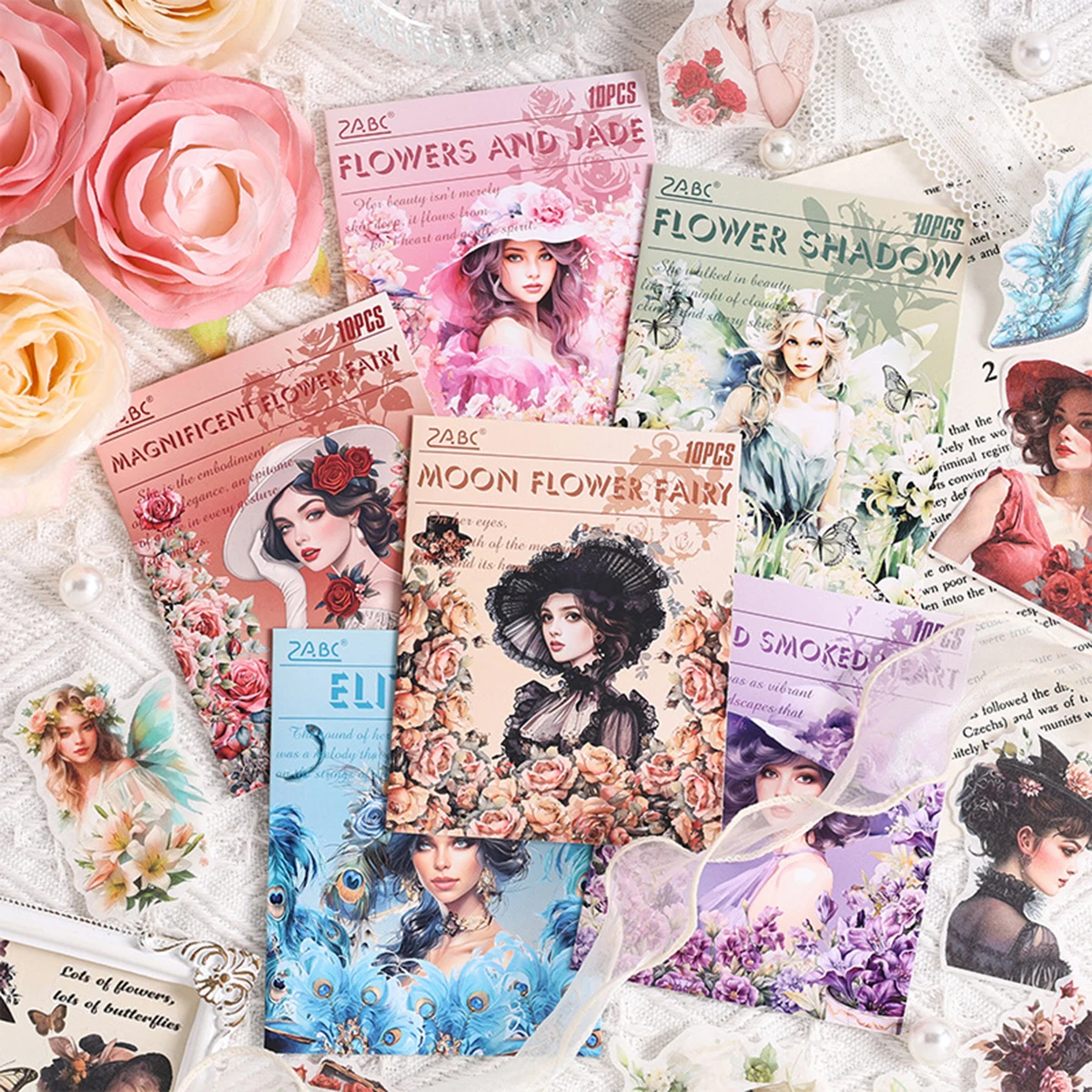 Vintage Fashion Journal - 10枚入り、レトロなキャラクターの不規則な形のステッカー、花柄のファッションステッカー、DIYカードやスクラップブックのデコレーションに。
