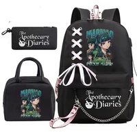 Mochila escolar Mochila estudiante adolescente Mochila The Apothecary Diaries Maomao Anime Bookbag con bolsas de almuerzo portátiles 3 piezas
