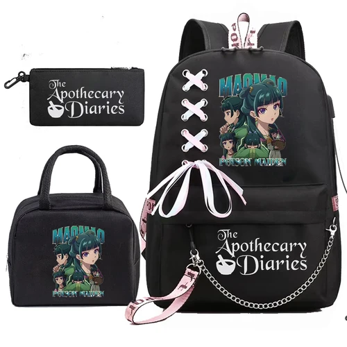 Imagen 1 del producto Mochila escolar Mochila estudiante adolescente Mochila The Apothecary Diaries Maomao Anime Bookbag con bolsas de almuerzo portátiles 3 piezas