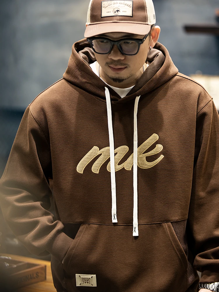 Heavyweight Hoodie Men's American Retro Loose Cotton Blend Sweatshirt Embroidered Casual Streetwear Fall New Style