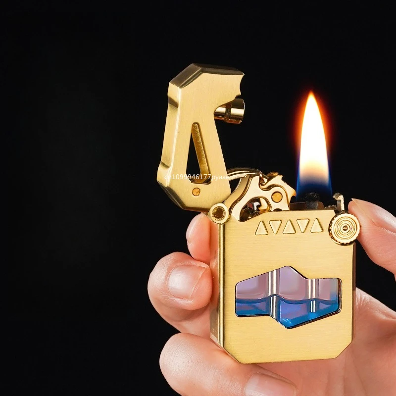 Mecha Lighter Ejected Transparent Oil Tank Creative Personality Sends Boyfriend Grinding Wheel Lighter Windproof