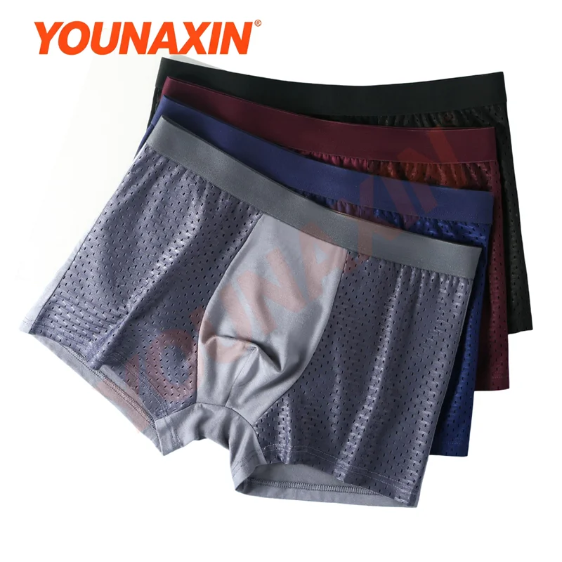 4 Pieces Men's Boxer Shorts Ice silk Mesh Breathable Underwear Loose Random colors Panties L XL 2XL 3XL 4XL YOUNAXIN