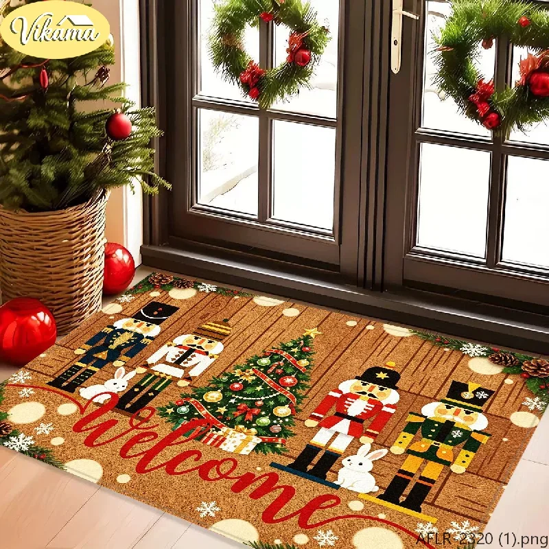 VIKAMA Christmas Nutcracker Doormat—Non-Slip, Absorbent Entryway Mat, Festive Decorative Rug for Indoor Entrances, Home Decor