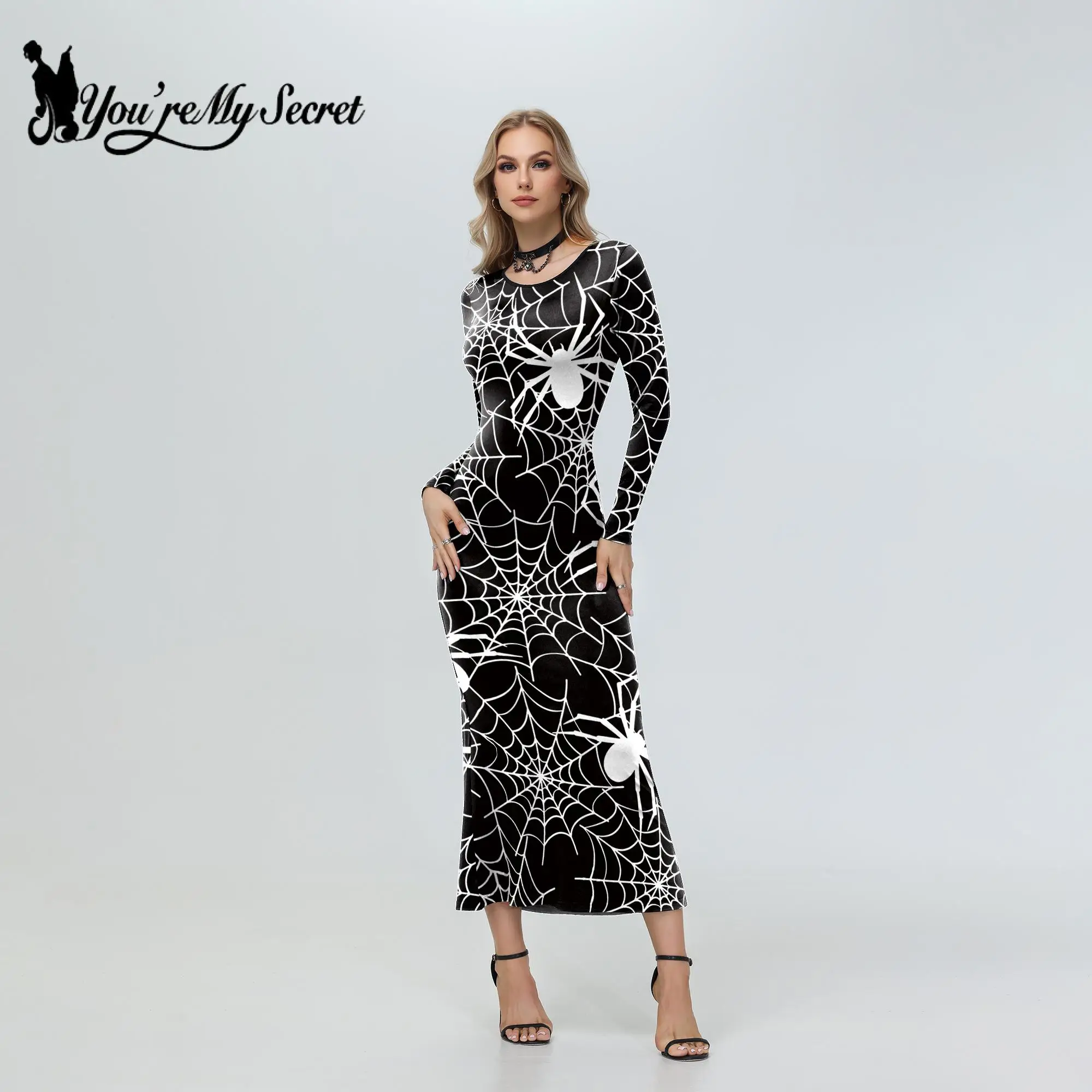 [You're My Secret] Goth Dark Gothic Women Dresses Y2k Punk Grunge Elegant Party Long Dress Slim Sexy Halloween Fancy Clothing