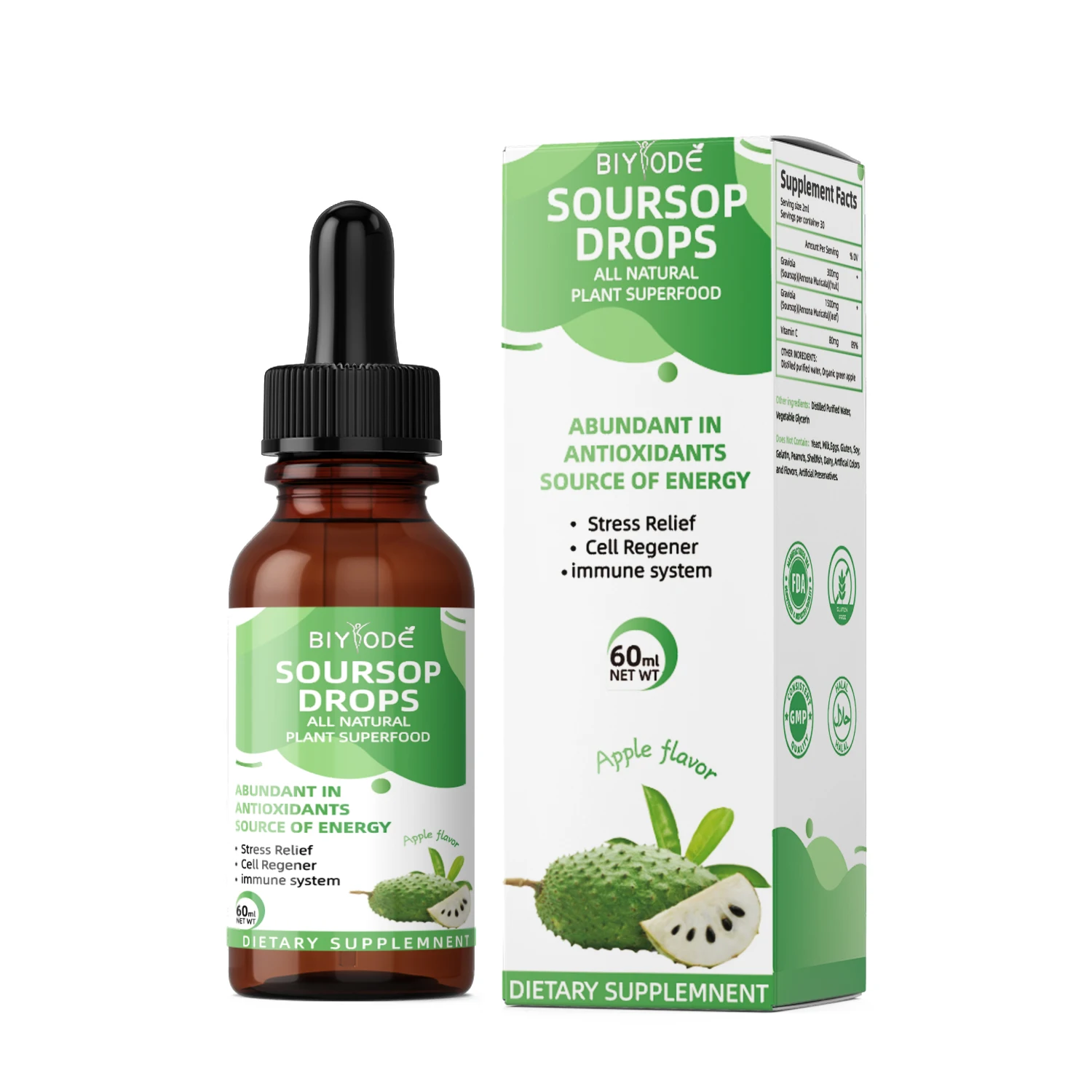 

BIYODE SourSop Graviola Liquid Drops Cell Support Regeneration Anti Oxidation Relax Liver Sleep Aid 60ml