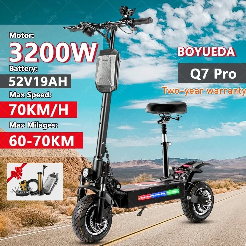 

BOYUEDA Q7Pro Escooter 3200 Вт аккумулятор двойной двигатель 52v19ah двойной привод 10-дюймовый электронный скутер для взрослых бесшум