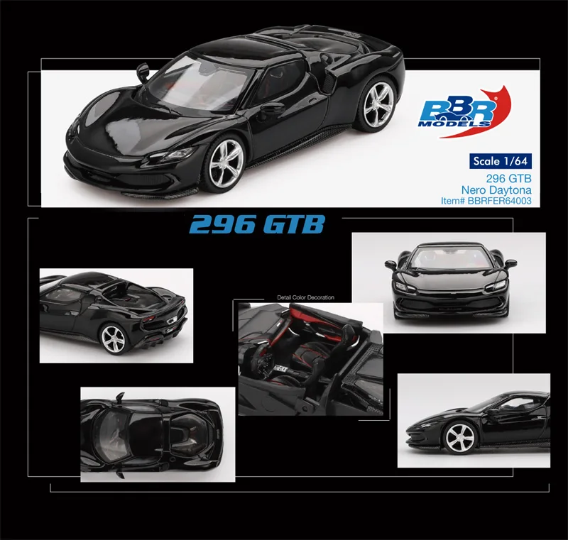 

Предпродажа BBR 1:64 296 GTB Nero Daytona Black/Assetto Fiorano/Daytona SP3/812 Competizione Tailor Модель автомобиля из сплава