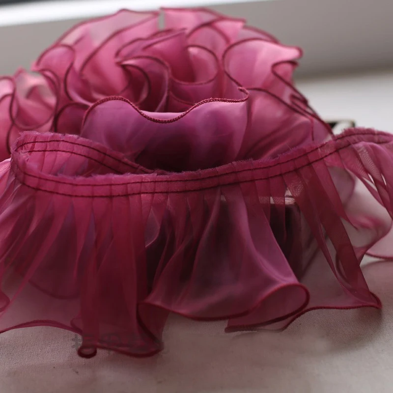1 Meter Burgundy Organza Ruffle Lace Fungus Pleated Frill Lace Trim Width 8cm Wedding Dress Women Clothes Sew Accessories