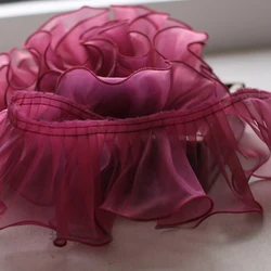 1 Meter Burgundy Organza Ruffle Lace Fungus Pleated Frill Lace Trim Width 8cm Wedding Dress Women Clothes Sew Accessories