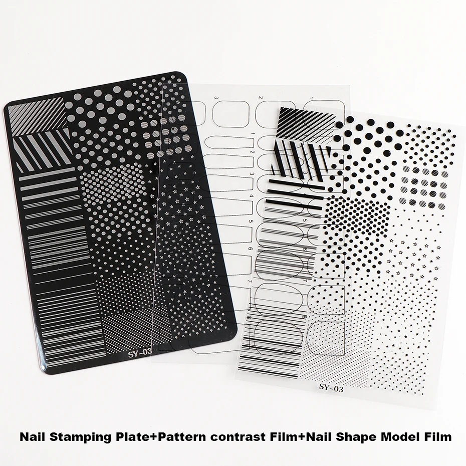 3-teiliges Set Niedliche Polka Dot Line Nagelstempelplatte Mini Stern Geometrische Streifen Nagellack Transfer Druckvorlage DIY Schablonen-Werkzeuge – Detail 9