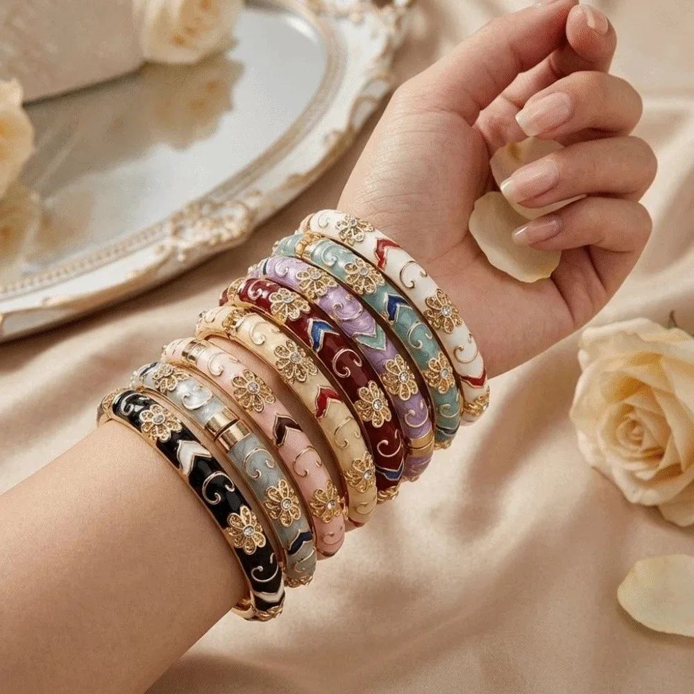 Bohemian Colorful Vintage Cloisonne Bangle Traditional Chinese Flower Bangle Classic Enamel Women's Hand Bracelet Ladies