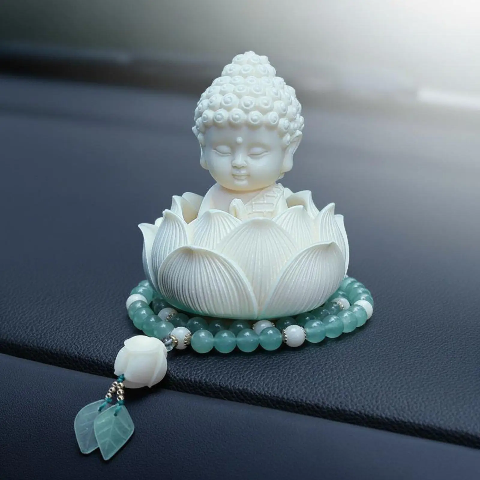Resin Car Buddha Statue Dashboard Decor Peaceful Lotus Figurine for Vehicle Interior Chinese Style Protection Charm