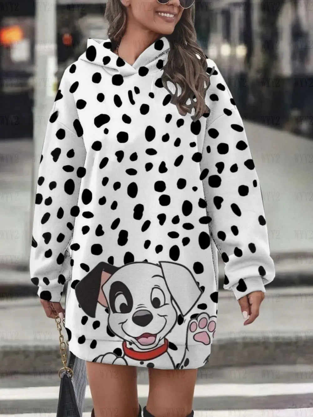 Dulce niña Otoño e Invierno vestido con capucha serie Disney patrón dálmata impreso calle Casual mujer moda Sudadera con capucha caliente