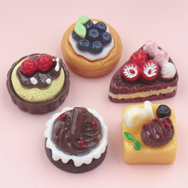 10/100Pcs 3D Sweet Simulation Fruit Cake Resin Cabochon for Dollhouse Fake Food DIY Phone Decoraiton Keychain Making Accessories