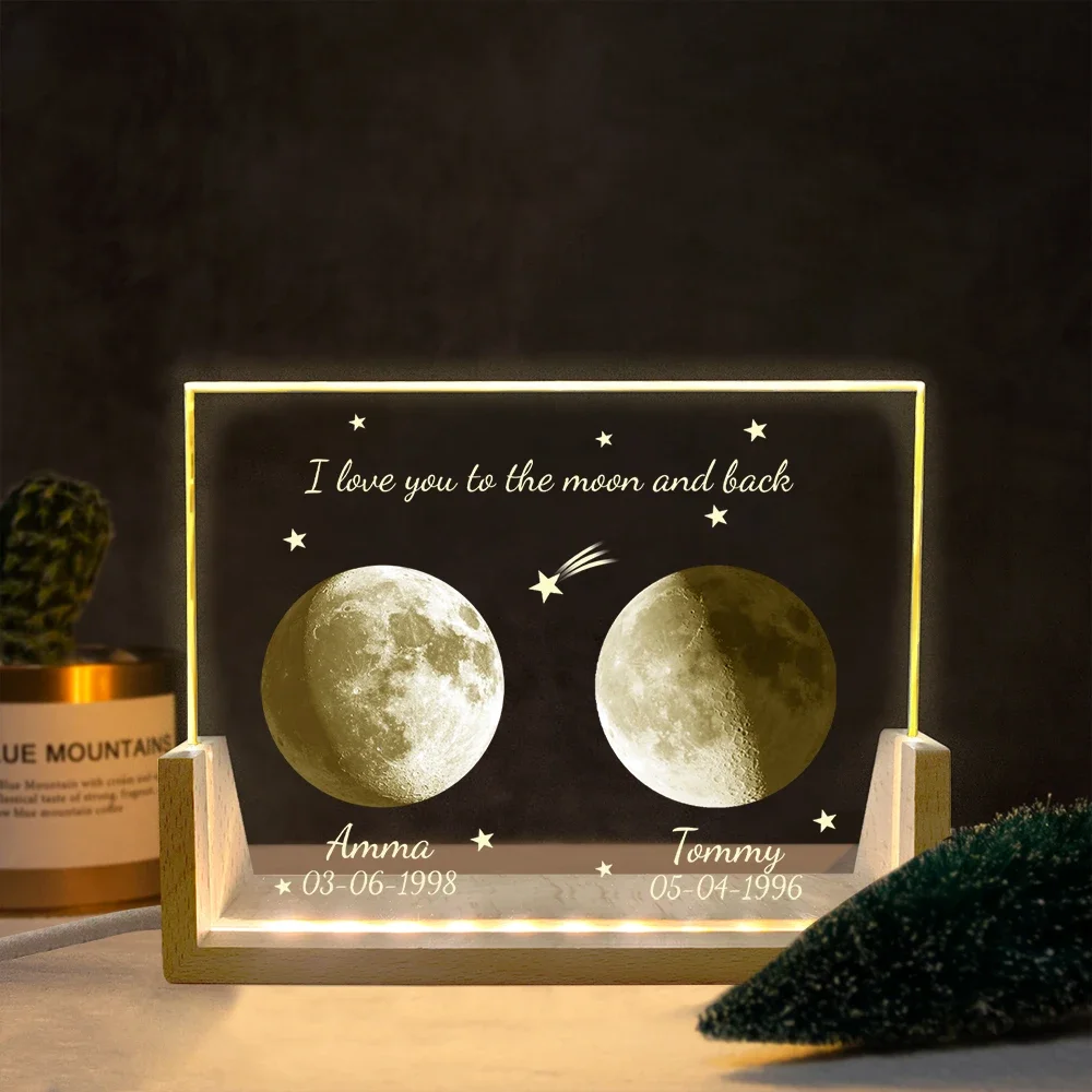 Romantic Customized Moon Lamp Crystal Personalized Engraving Night Light for Couple Family Bedroom Home Decor Gift