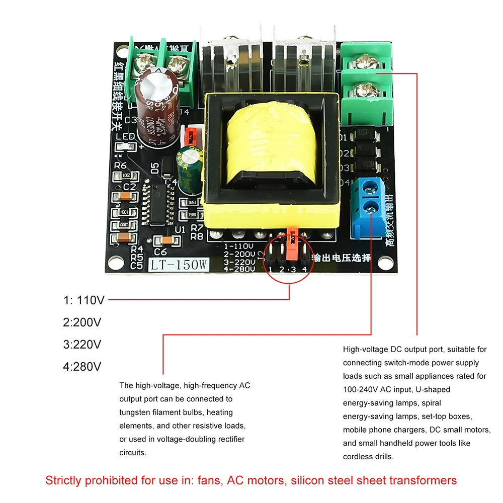 DC-AC 150W Boost Inverter Step Down Buck Converter DC 12V To AC 110V 220V Power Module LCD TV DVD LED Driver Boost Transformer view 6