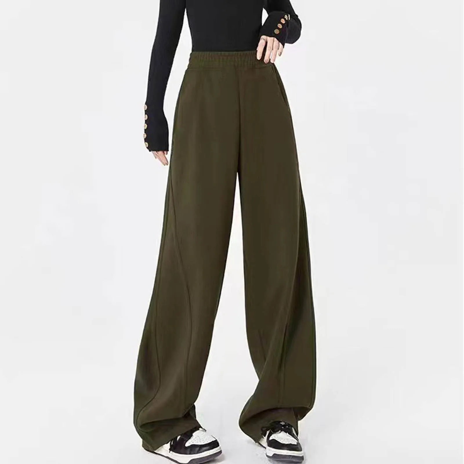 

Women Draped Baggy Sweatpants y2k Streetwear Hip Hop Dance Wide Leg Trousers Solid Color High Waist Baggy Long Pants With Pocket