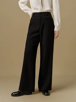 DUSHU-Surintendant noir imbibé pour femme, pantalon droit et long, pantalon monochrome légèrement extensible, surintendant pour l'hiver, 24DSaster 344