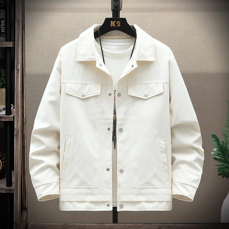 

Plus Size 8XL Casual Solid Color Cargo Jacket Men's Spring and Autumn New Lapel Collar Jacket Trendy Loose Brand Jacket Coat