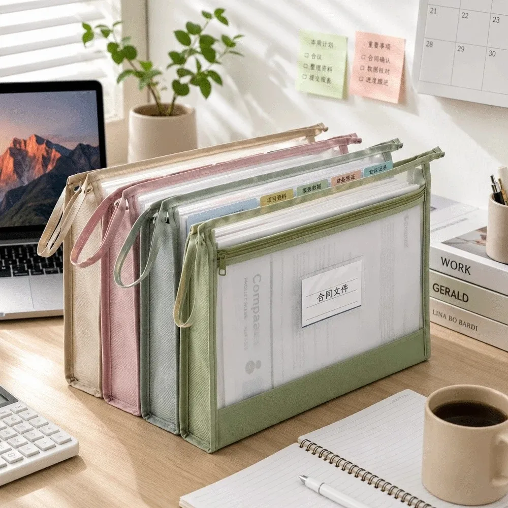 Easy-Clean Large Capacity Mesh File Bag Transparent Portable Students Organizer Bag Double Layer Subject File Bag Travel