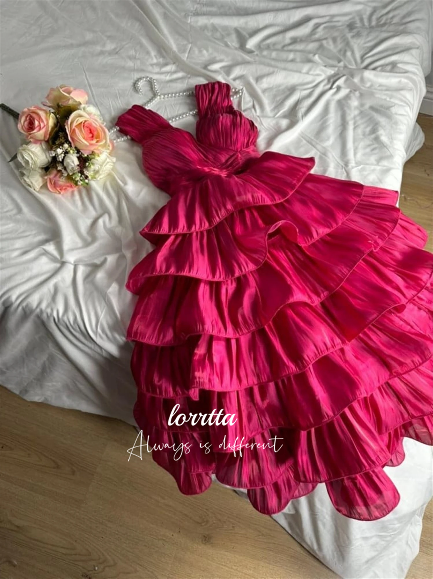 Lorrtta Rose Red Layered Party Dress Cocktail Evening Gown Wedding Guest Dresses for Women Prom Saudi Ball Gowns Customized