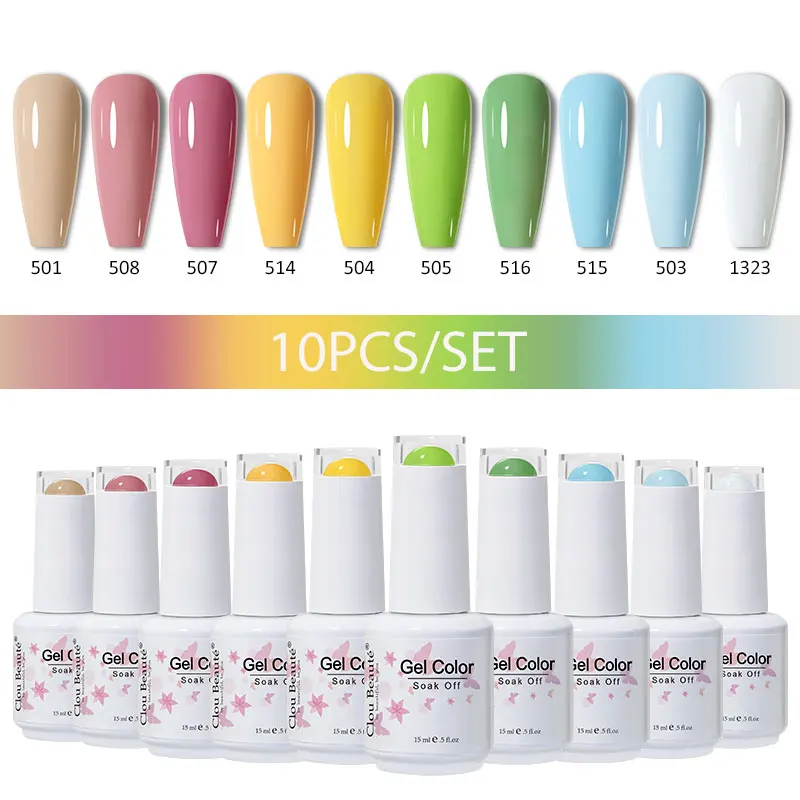 Clou Beaute 10ชิ้น/เซ็ต15มล. สีเจลทาเล็บเคลือบฐานด้านบนเล็บ Primer Vernis กึ่งถาวร UV เจล lakiery hybrydowe