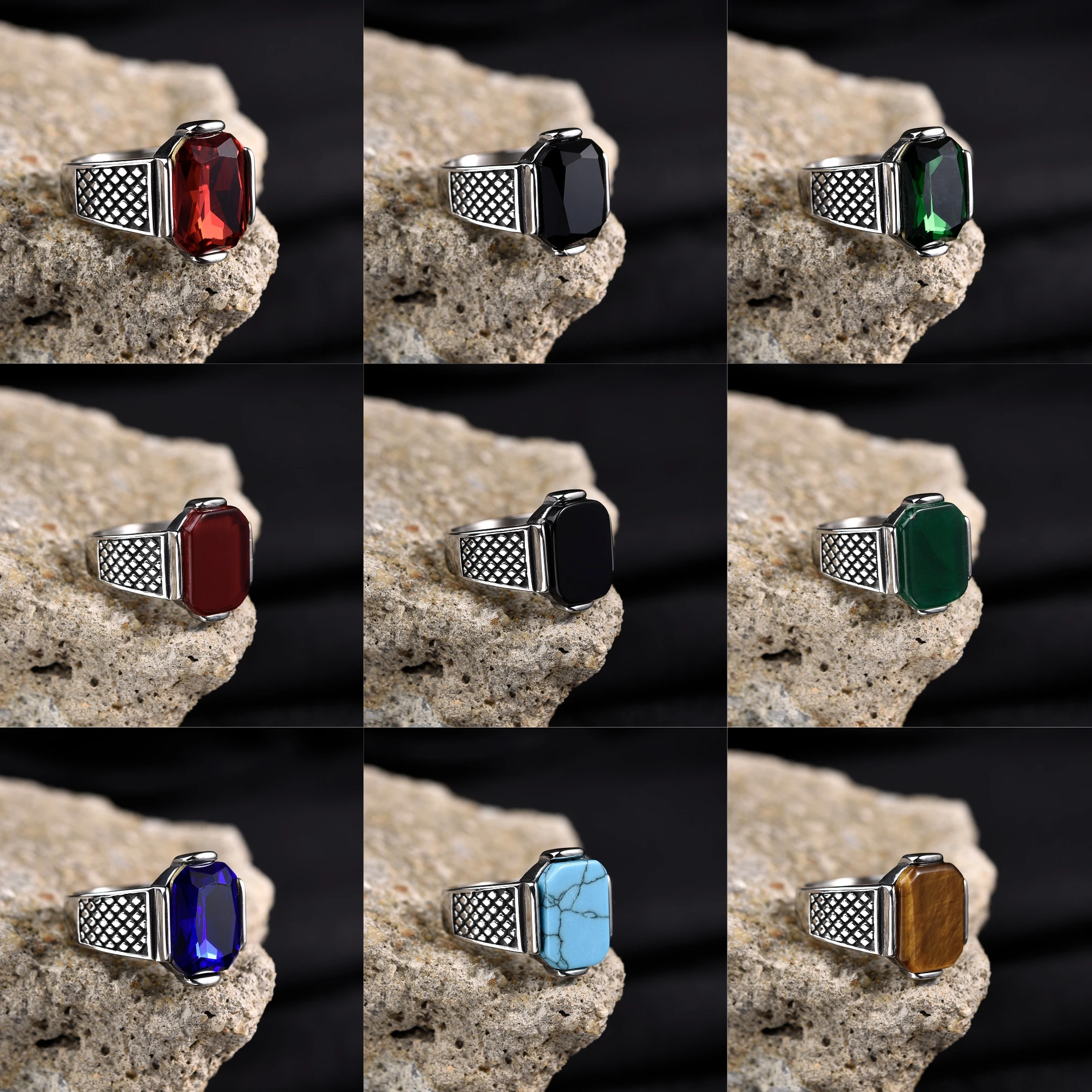 Men's High Quality Stainless Steel Onyx Gemstone Ring