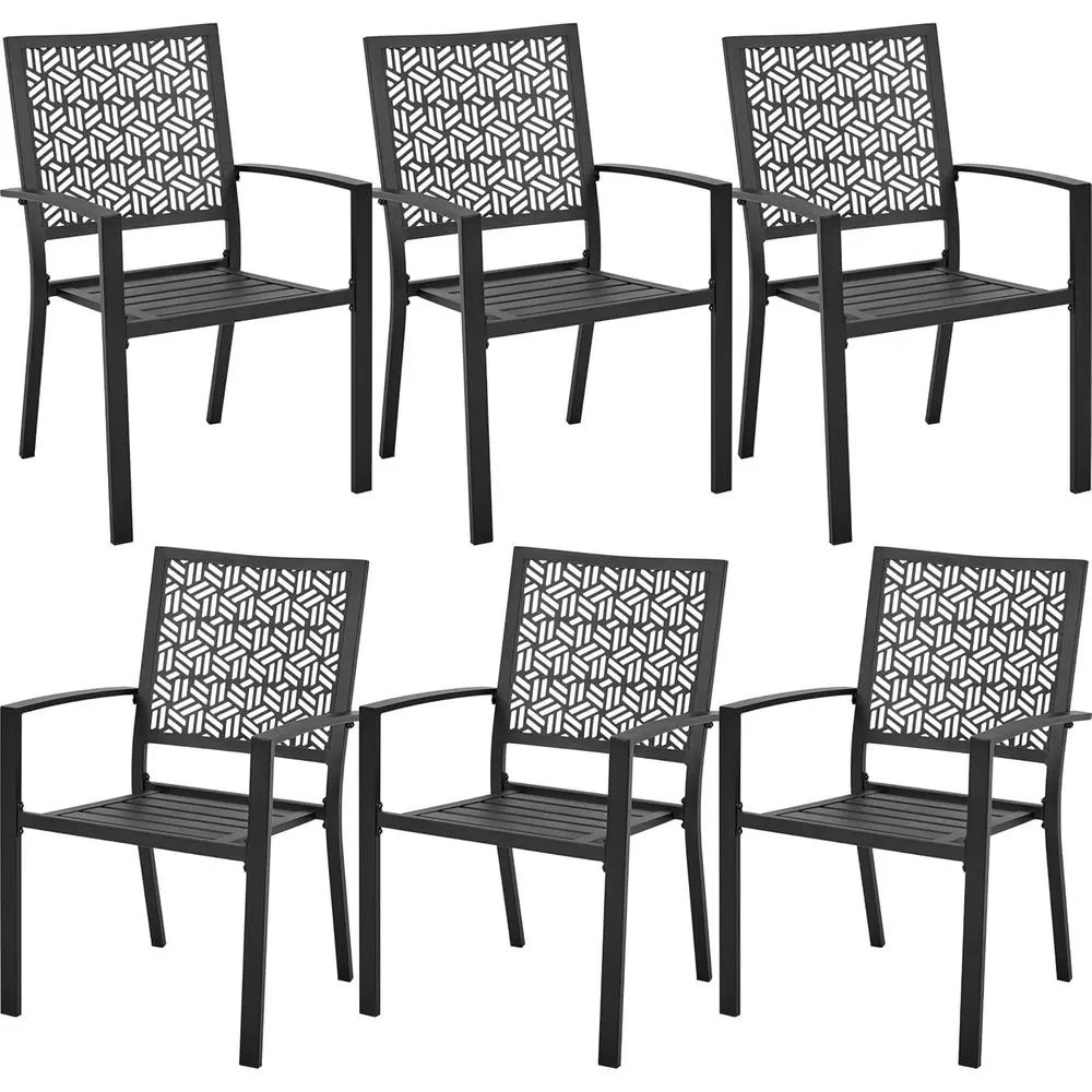 

Set of 6 Stackable Metal Patio Dining Chairs with Armrests for Outdoor, Garden, and Yard Use