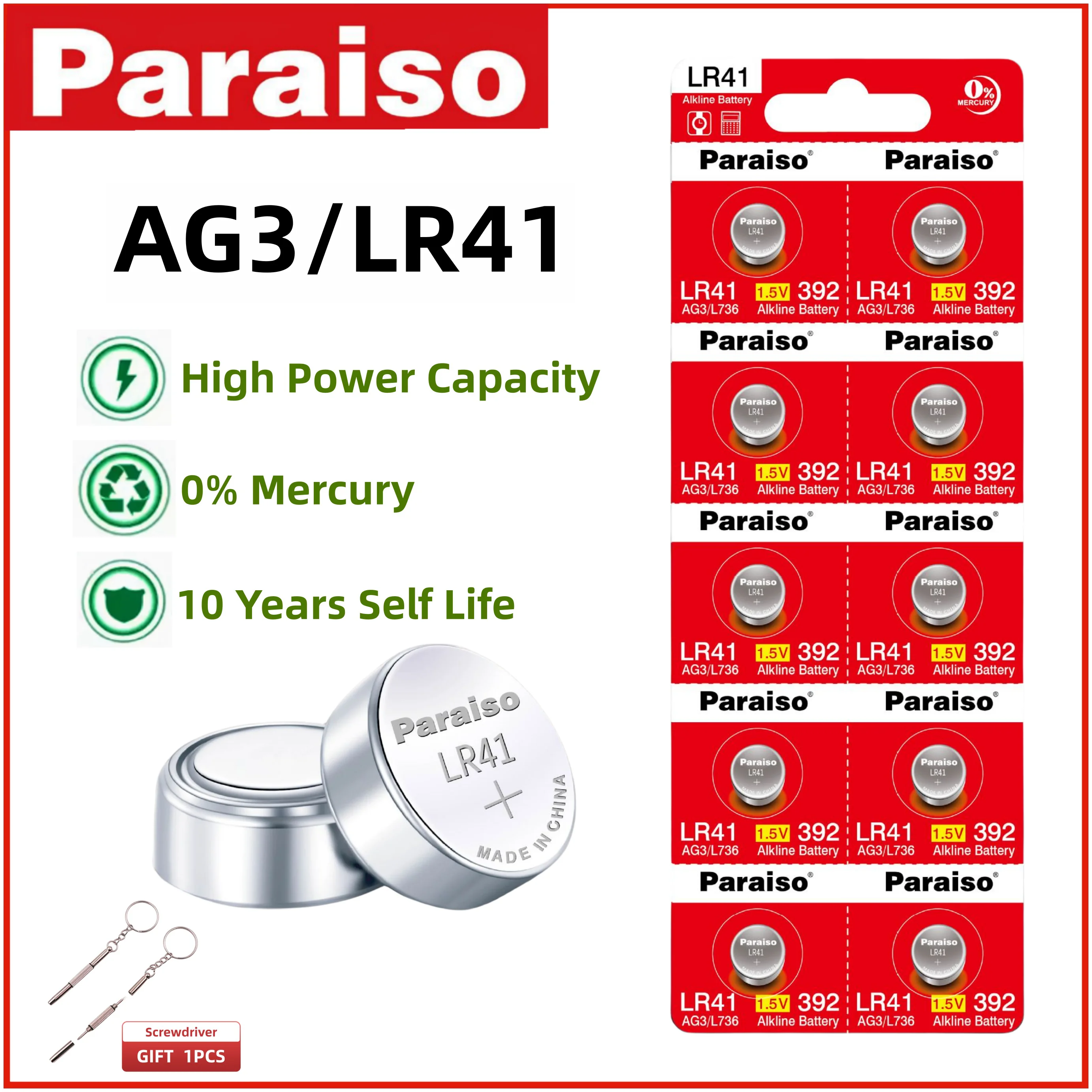 

Parais 2-50Pcs High Quality LR41 Alkaline Batteries AG3 10 Years Shelf life 1.5V Button Coin Cell Batteries for Medical devices