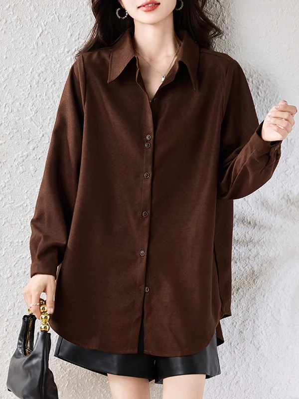 เสื้อผ้าผู้หญิงทรงหลวม สีพื้น ดีไซน์เรียบง่าย ระบายอากาศได้ดี ผลิตจากโพลีเอสเตอร์ สไตล์เกาหลี เหมาะสำหรับใส่ทำงาน แฟชั่นฤดูใบไม้ร่วง 2025 รุ่นใหม่