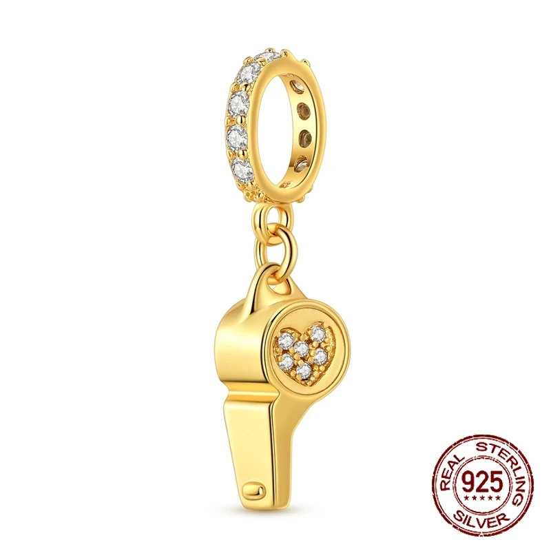 

Подвеска-шарм из стерлингового серебра 925 пробы в форме золотого свистка, в стиле спортивного тренера/судьи, для браслетов, ювелирное украшение, подарок для женщин