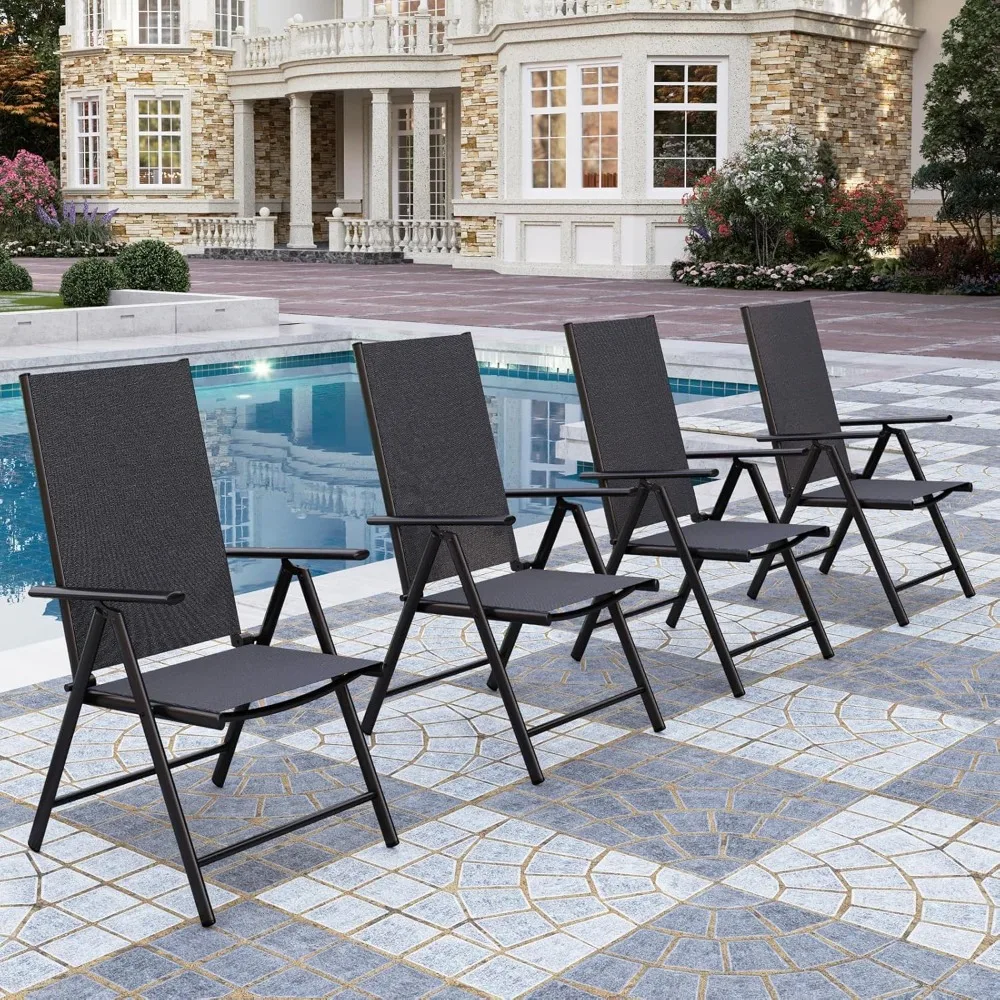 

Patio Folding Chairs Set of 4, Portable Outdoor Dining Chairs with Adjustable Backrest for Outside, Garden, Lawn & Yard