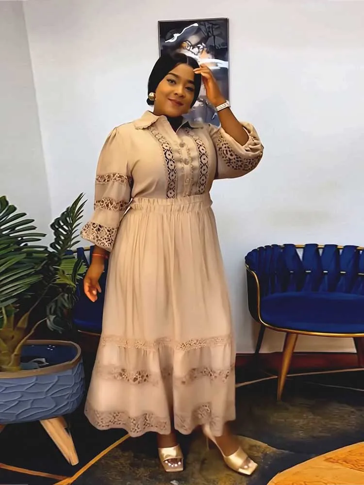 Ladies Two Piece Sets Summer Hollow Out Lace Long Sleeve Shirt Top with Elegant Skirt Set Fashion Women Vintage Dress Set - view 5