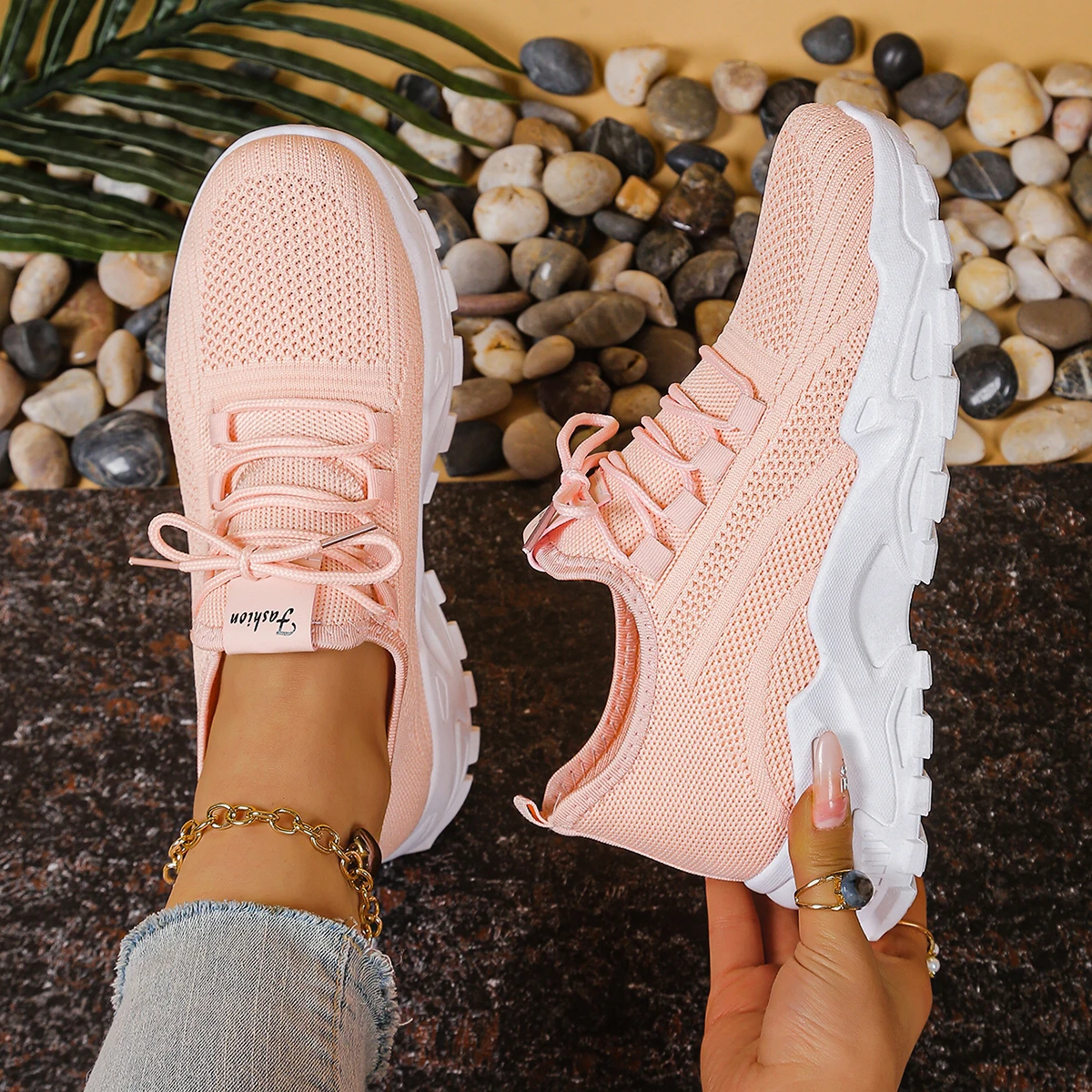 Breathable Knit Sneakers Fashion Comfortable Slip Resistant Soft Sole Shoes for Women Outdoor Walking Free Shipping Shoes