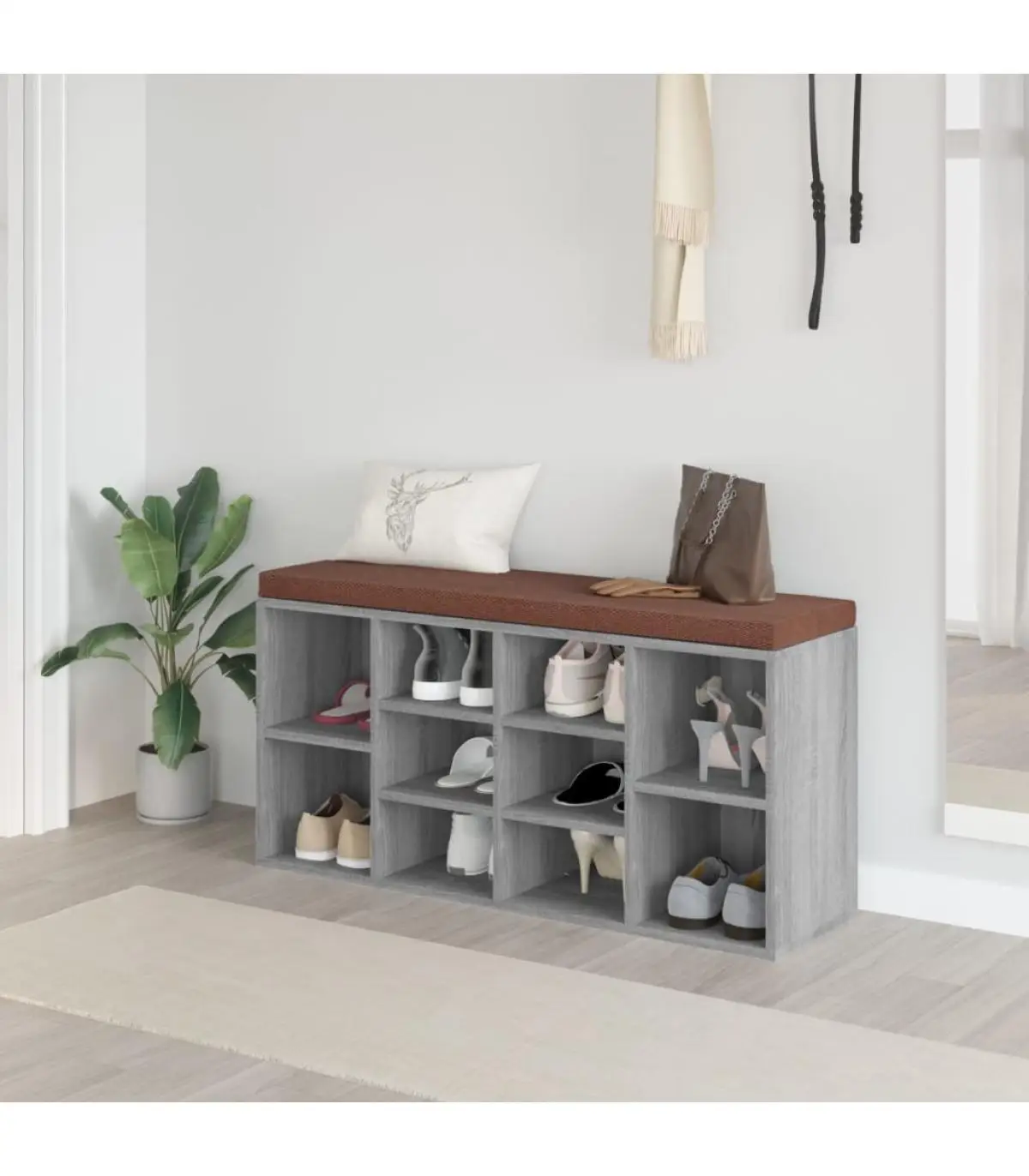 Benches for reception and storage bench shoe rack plywood gray Sonoma 103x30x48 cm