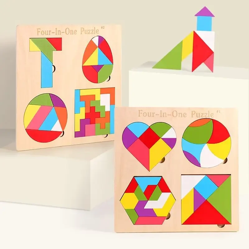 

Puzzle 4 IN 1 Board Toy Building Blocks Color DIY Clever Board Collection Creative Gift Wood Toys Puzzles Children Games
