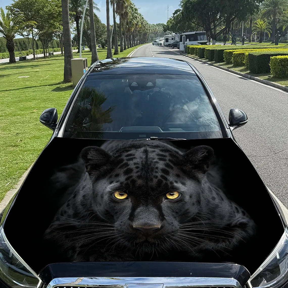 

Black - Gold Cheetah Stare Car Vinyl Wrap, PVC Material Waterproof Car Hood Sticker, Self-Adhesive Scratch-Resistant Stickers fo