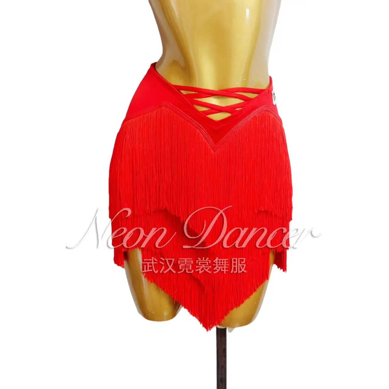 Neondancer nieuwe Latin-danstrainingskleding voor dames, asymmetrische rok met franjes, rok met dubbele split en franjes