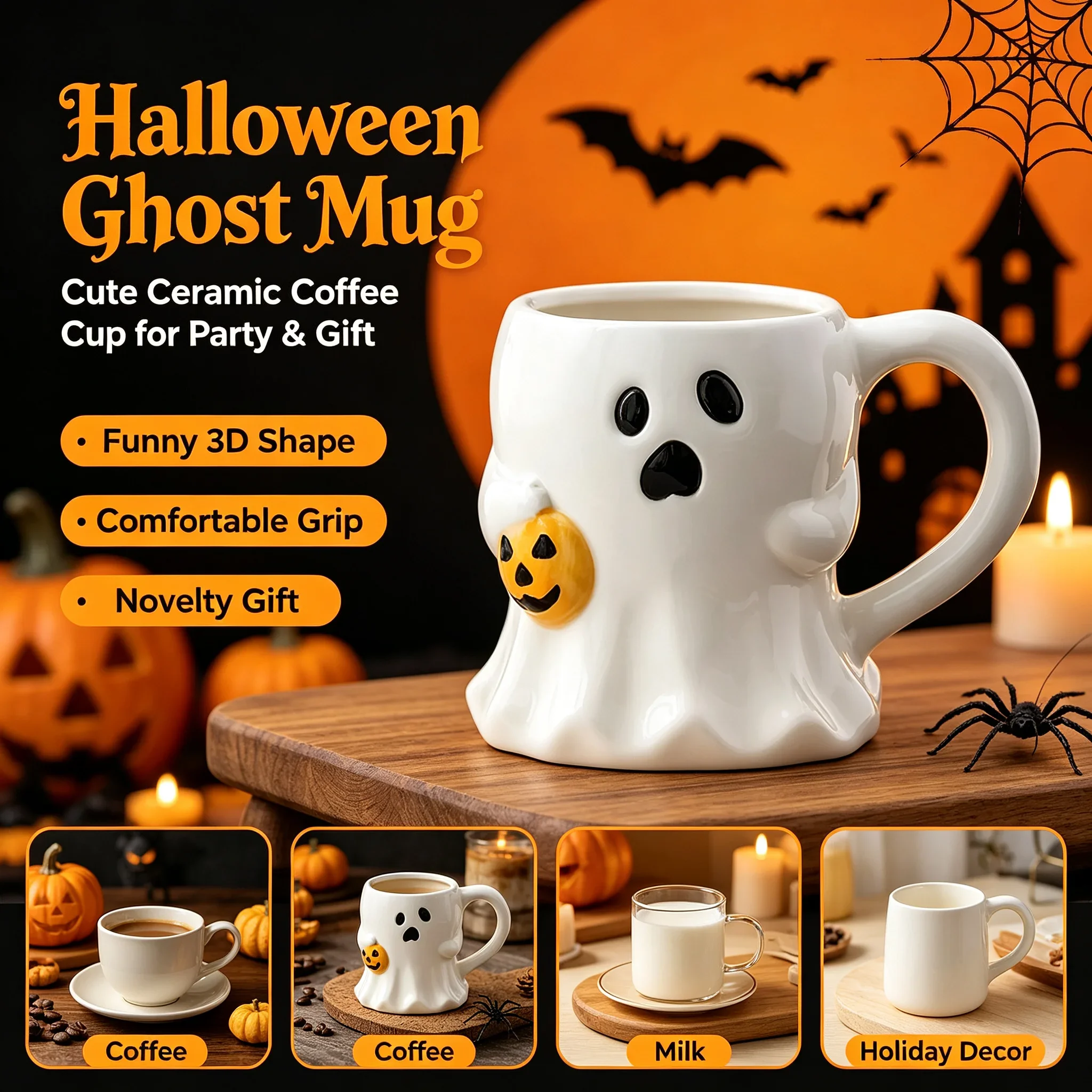 Cute Ghost Pumpkin Mug Halloween Mock Ceramic Cup Personalized Creative Design Coffee Cup Water Cup Gift