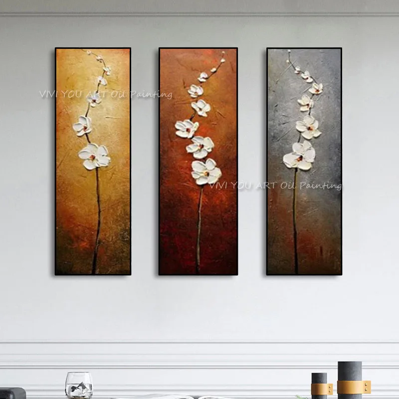 

100% Handmade 3 Piece Modular Wall Pictures for Living Room Still life Thick Oil Paintings On Canvas Flower Artwork Home Decor